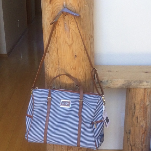 NWT Jessica Simpson Navy Striped With Brown Breton Weekender - Picture 11 of 16